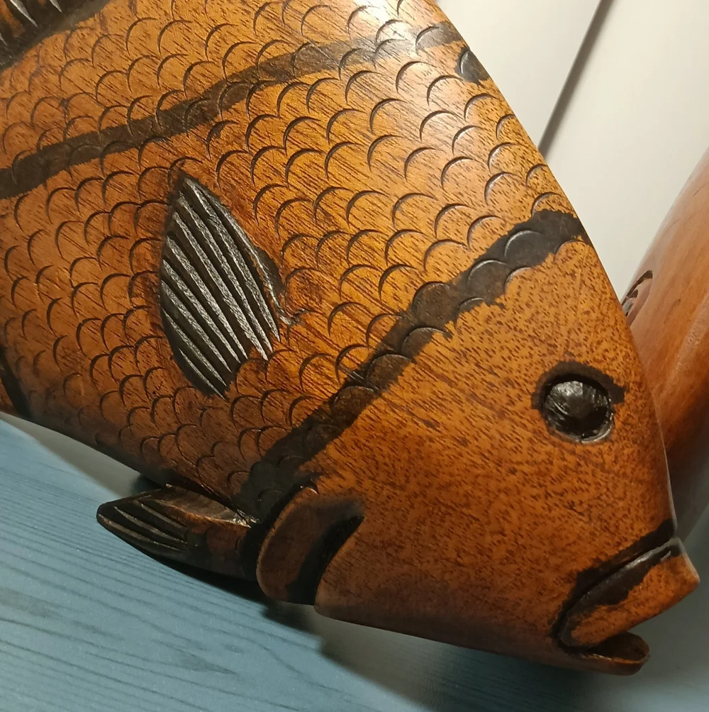 Two Beautifuly Handcrafted Solid Wood Fish Decor